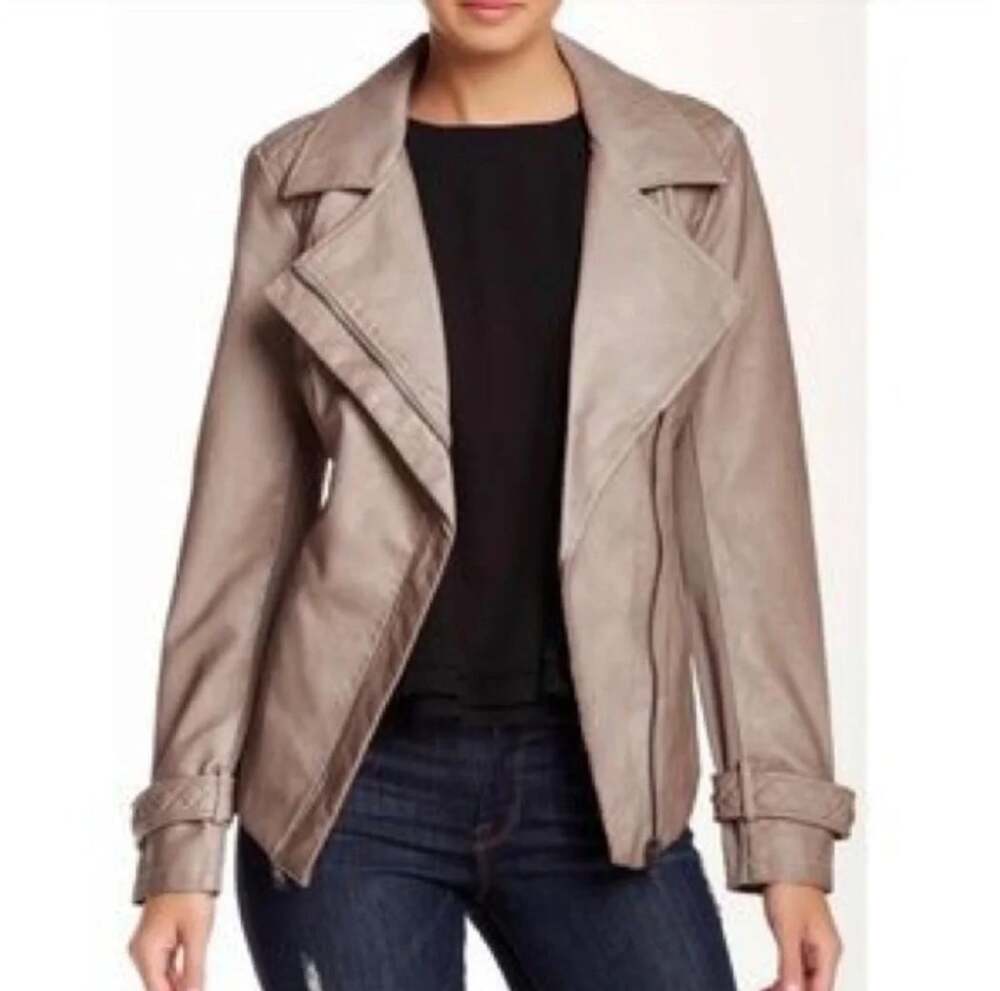Blanc Noir Faux Leather Moto Jacket Brown Zip Up Quiet Luxury Womens Size M